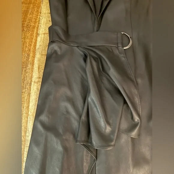 BCBGMAXAZRIA Black faux maxi Leather Blazer vest with belt NWT